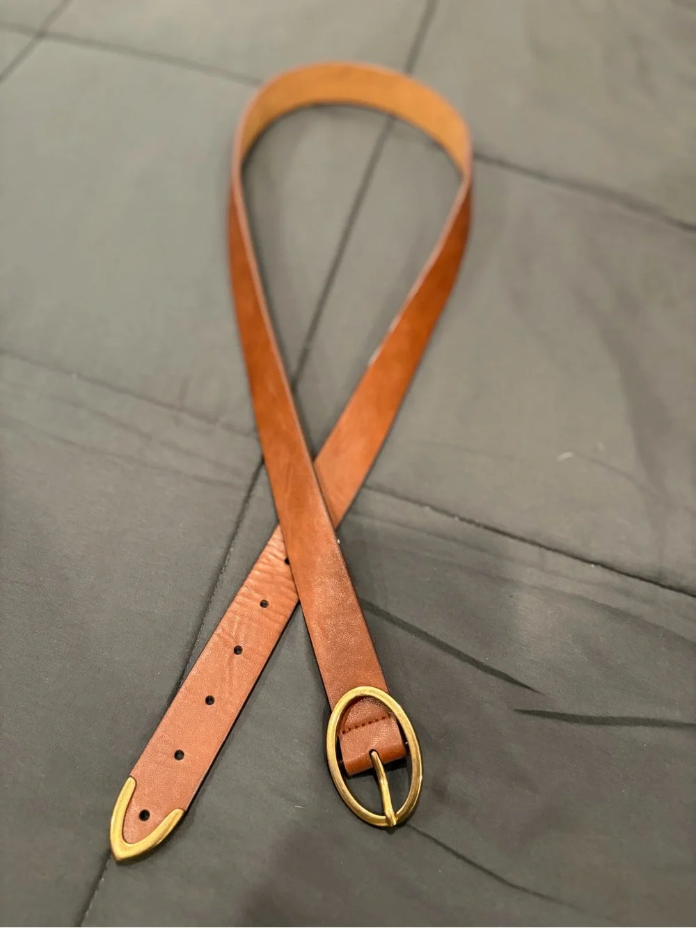 Target Women's Tan Leather Belt with Gold Oval Buckle